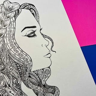 Arte y sensibilidad: Un dibujo que fusiona rostro y patrones